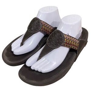 Skechers Tone-Ups Sandals Women's 10M Brown Indian Print Tone Up Wedge Platform